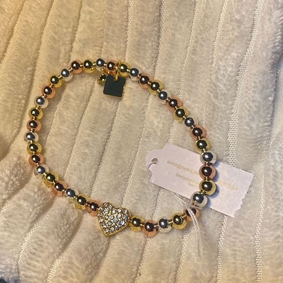 NWT ❤️ CUTE VALENTINES HEART LOVEY BRACELET TRI COLOR METAL BEADS STRETCH - Picture 10 of 13